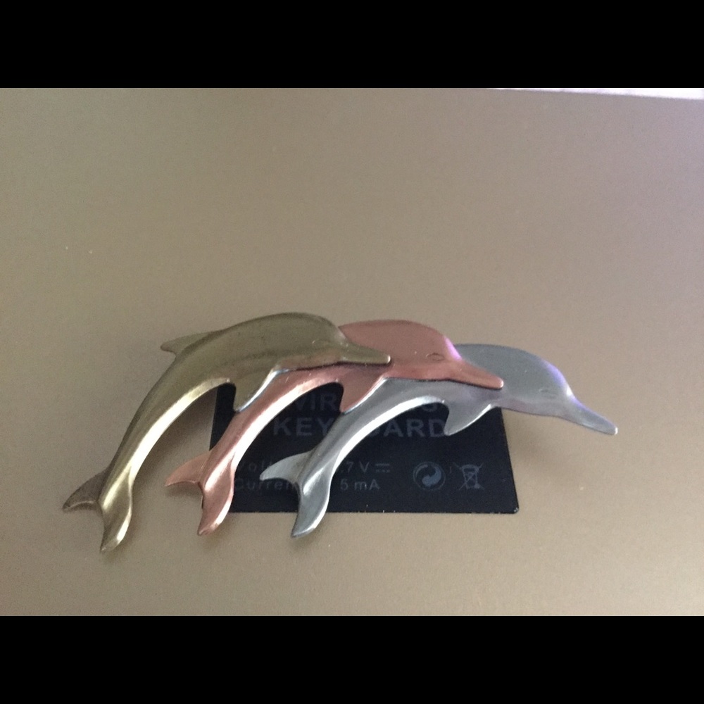Copper dolphins handmade brooch